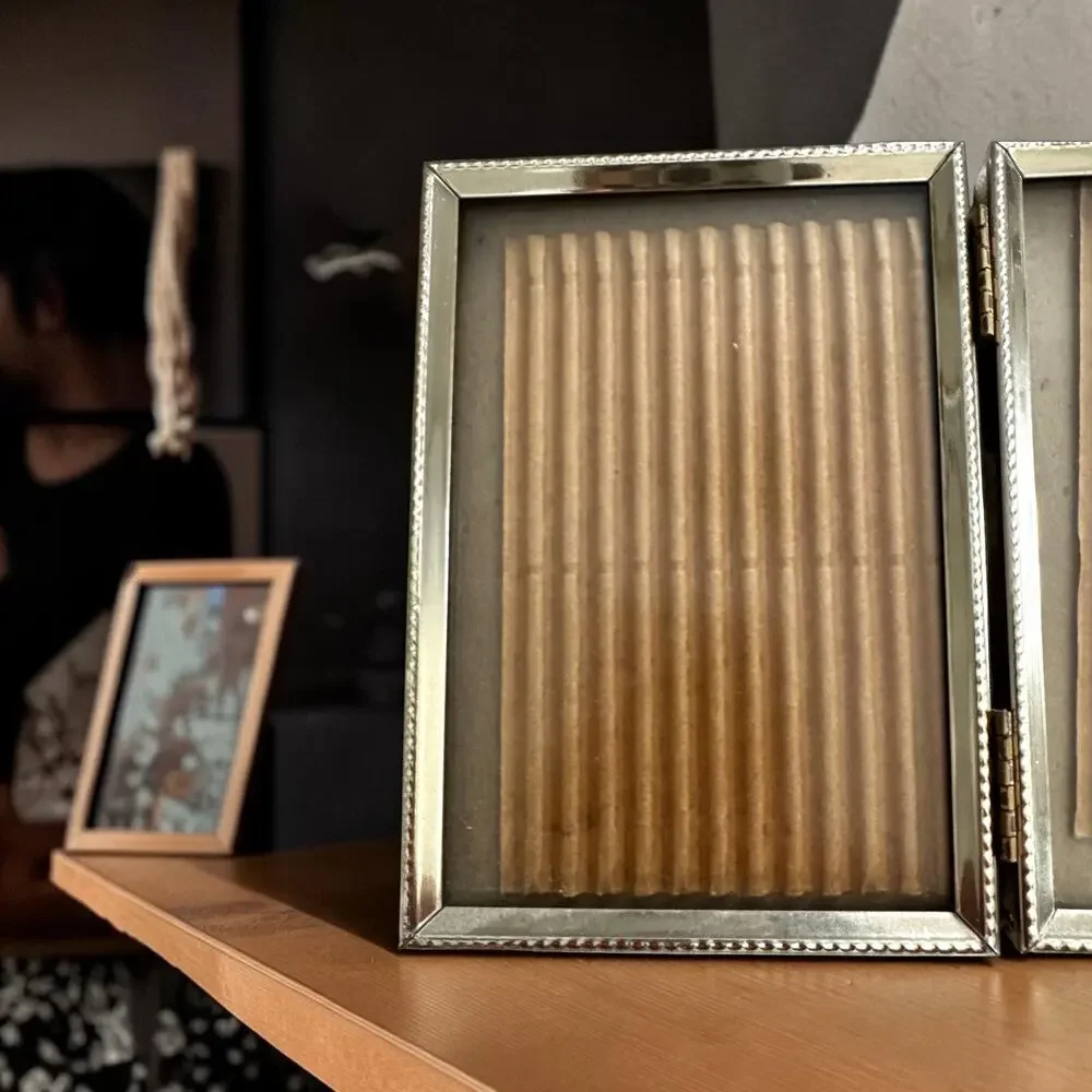 Vintage Silver Tone Double Hinged Picture Frame | Mini Folding Dual Photo Frame
